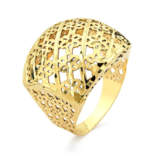 Anel de Ouro 18k Flores Diamantadas Produto Anel de Ouro 18k Flores Diamantadas