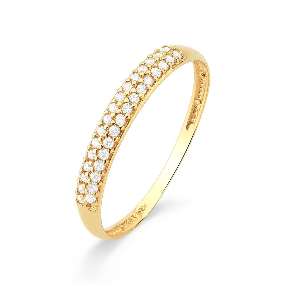 Produto Anel de Ouro 18k Meia Aliança com 2 Fileiras Cravejadas