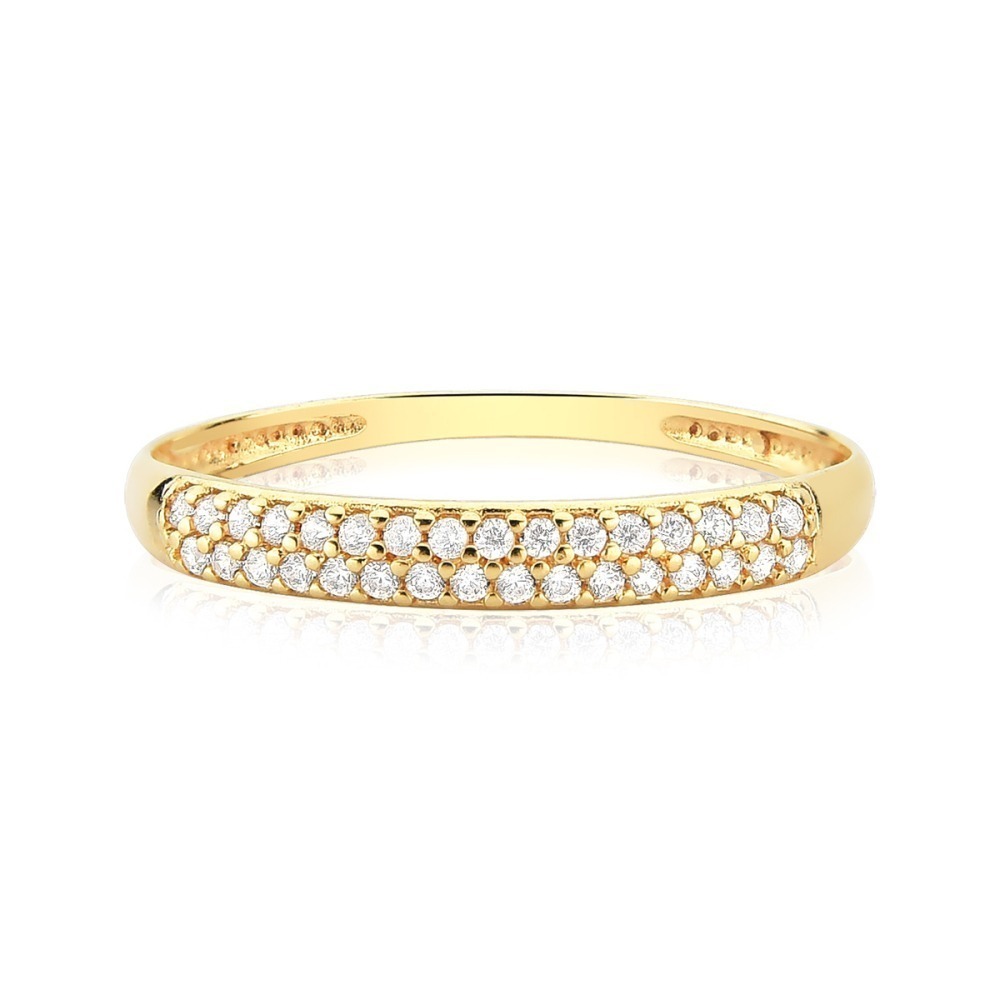 Produto Anel de Ouro 18k Meia Aliança com 2 Fileiras Cravejadas