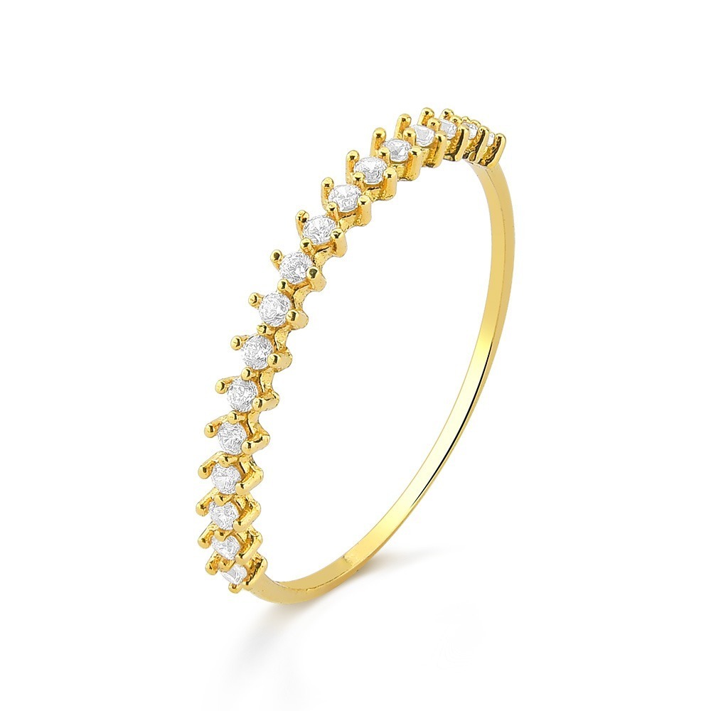 Produto Anel de Ouro 18k Meia Aliança com Zircônias