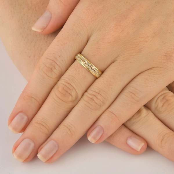 Produto Anel de Ouro 18k Meia Aliança Cravejado com Diamantes