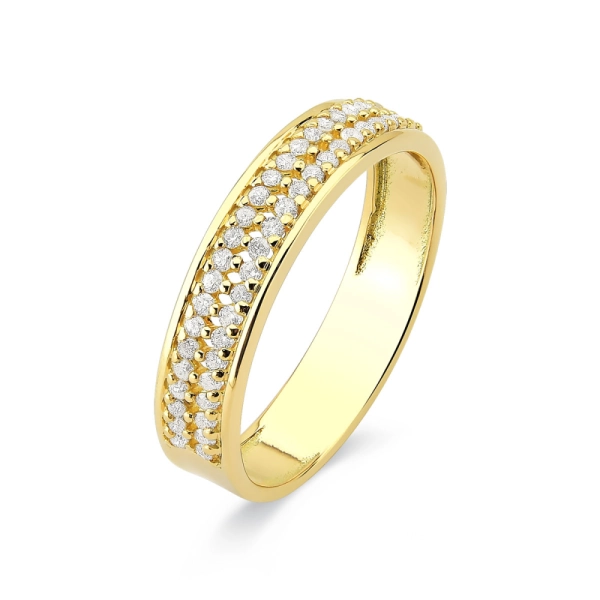 Produto Anel de Ouro 18k Meia Aliança Cravejado com Diamantes