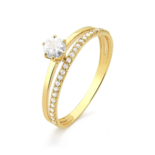 Anel Meia Aliança Solitário Duplo de Ouro 18k Produto Anel Meia Aliança Solitário Duplo de Ouro 18k