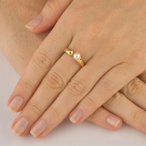 Produto Anel de Ouro 18k Pérola e Regulável
