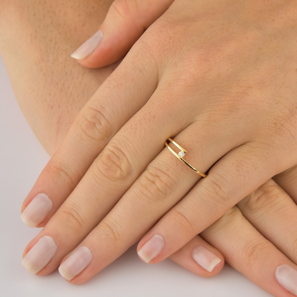 Produto Anel de Ouro 18k Solitário com Diamante
