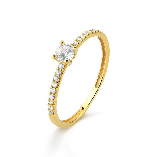 Anel Solitário com zircônias cravejadas Ouro 18k Produto Anel Solitário com zircônias cravejadas Ouro 18k