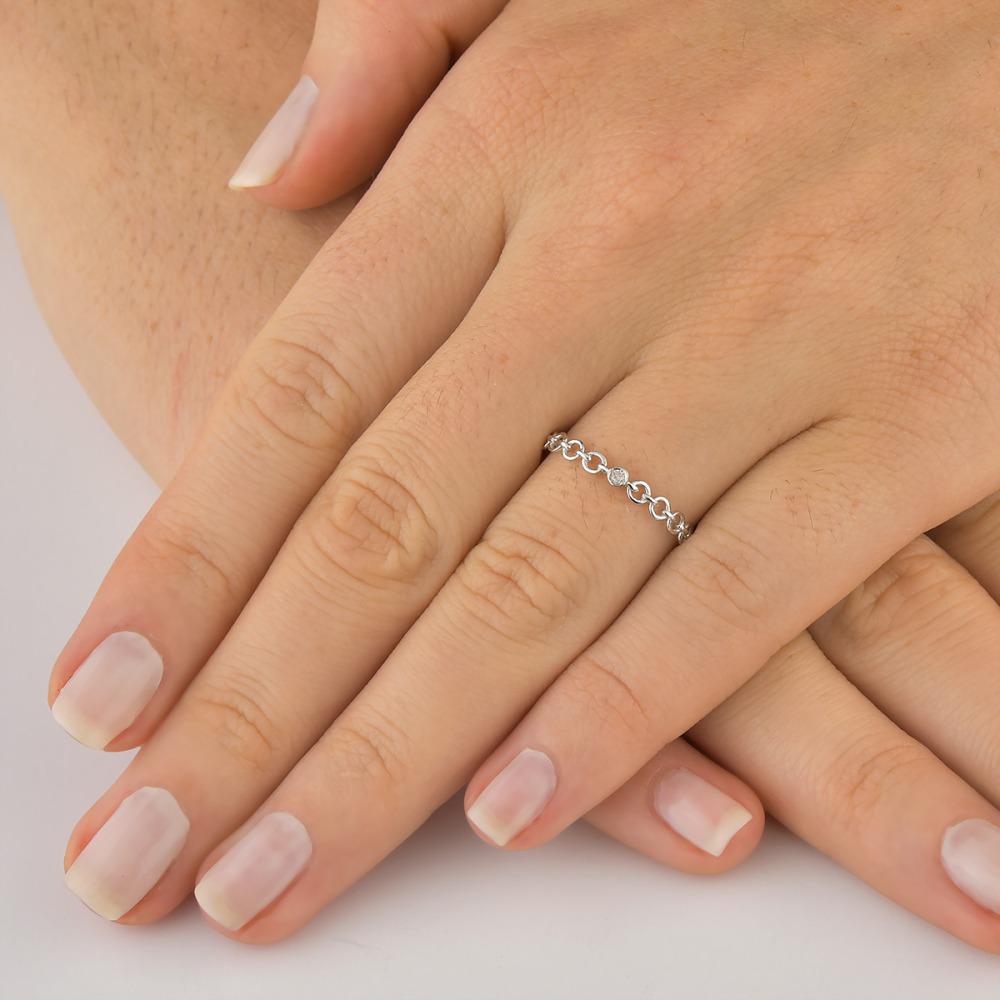 Produto Anel de Ouro Branco 18k Cadeado com Diamante
