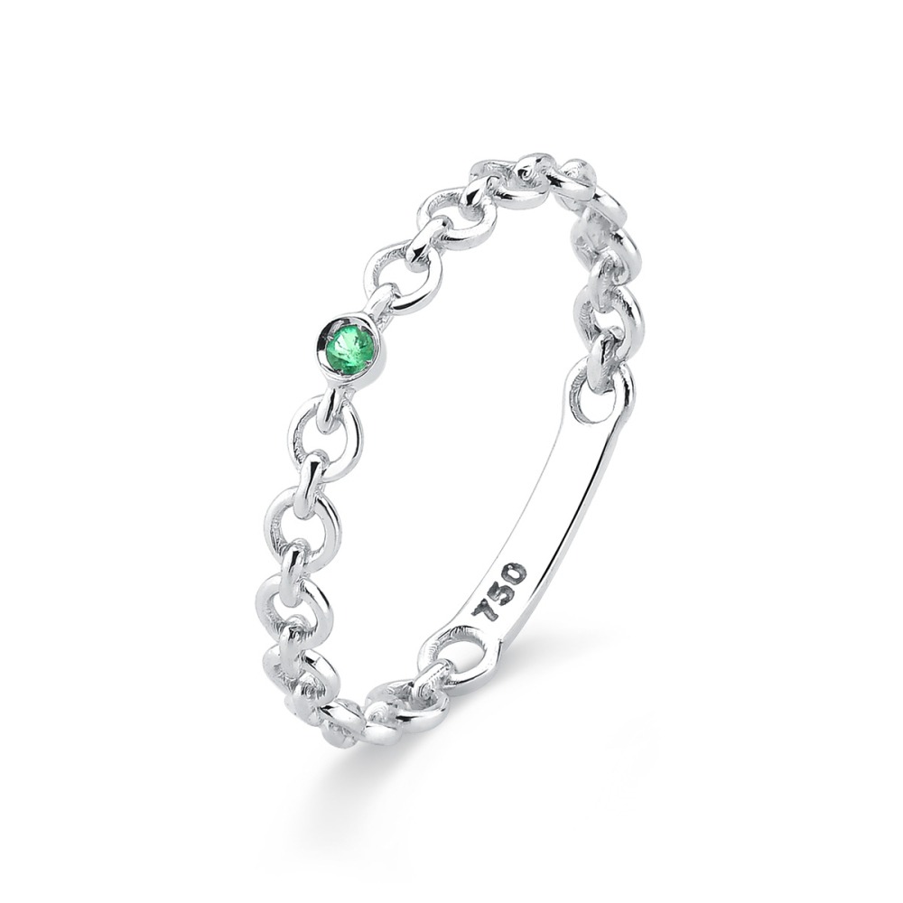 Produto Anel de Ouro Branco 18k Cadeado com Esmeralda 