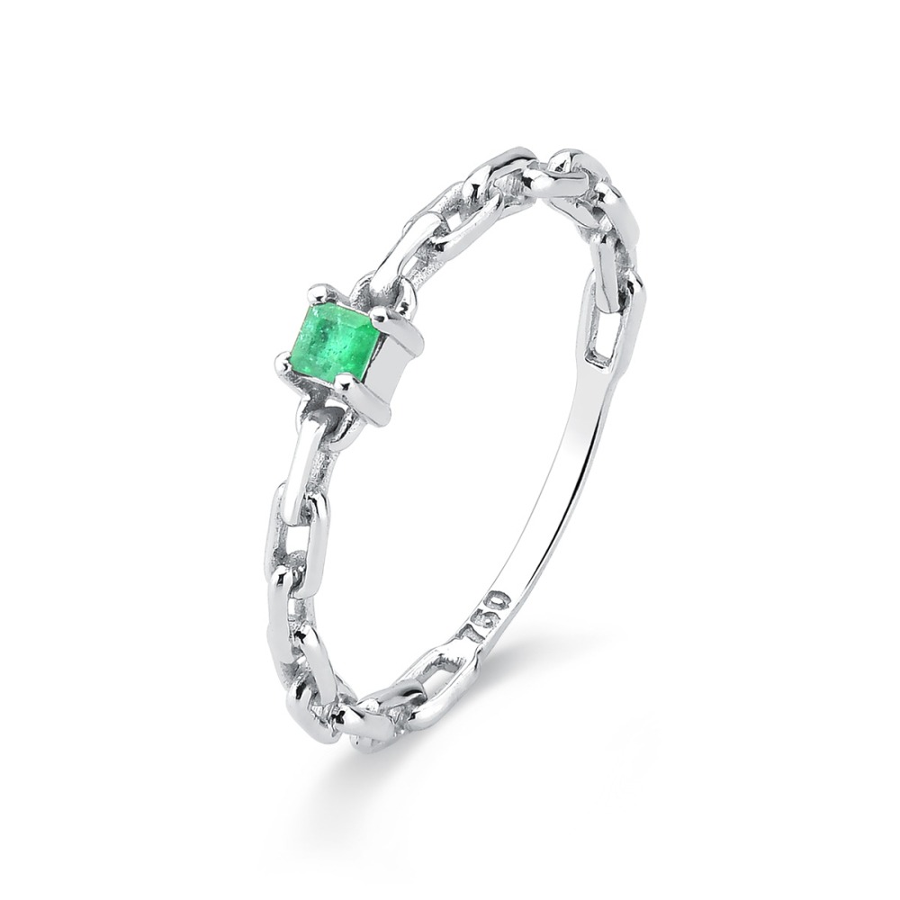 Produto Anel de Ouro Branco 18k Cadeado Com Esmeralda 2.5mm