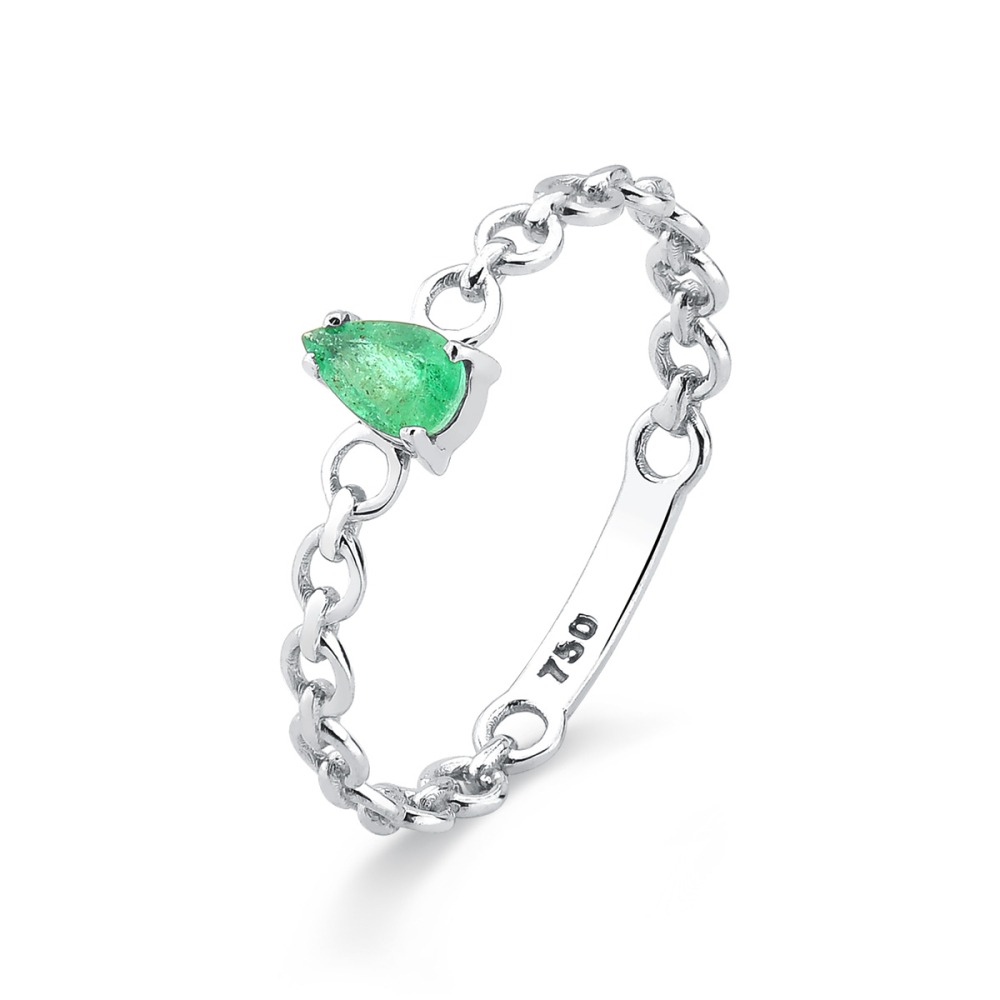 Produto Anel de Ouro Branco 18k Cadeado com Gota Esmeralda