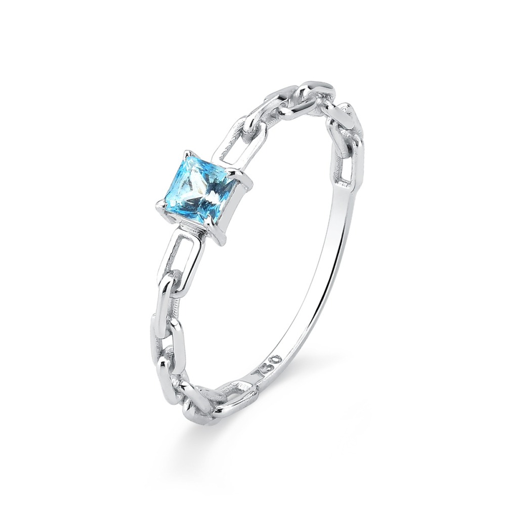Produto Anel de Ouro Branco 18k Cadeado com Topázio Azul Quadrado 3.4mm