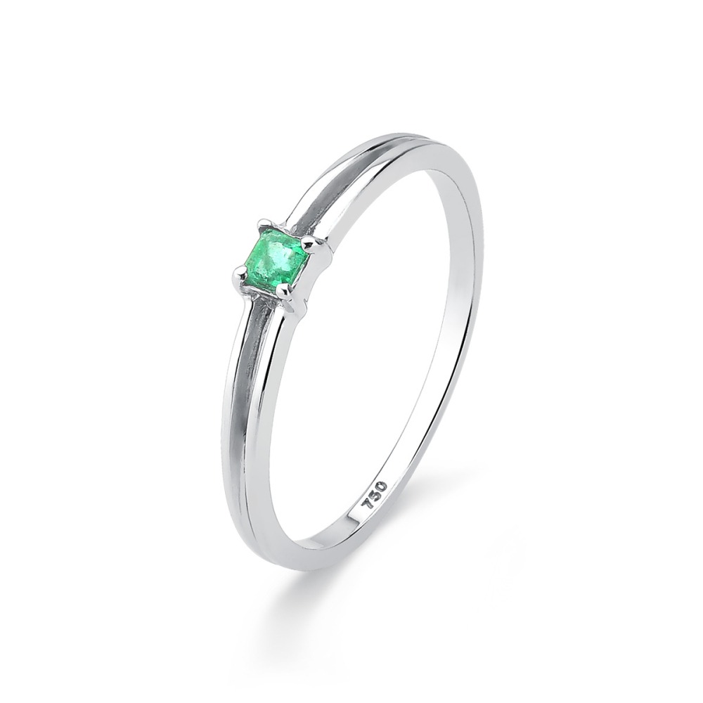 Produto Anel de Ouro Branco 18k Esmeralda Quadrada