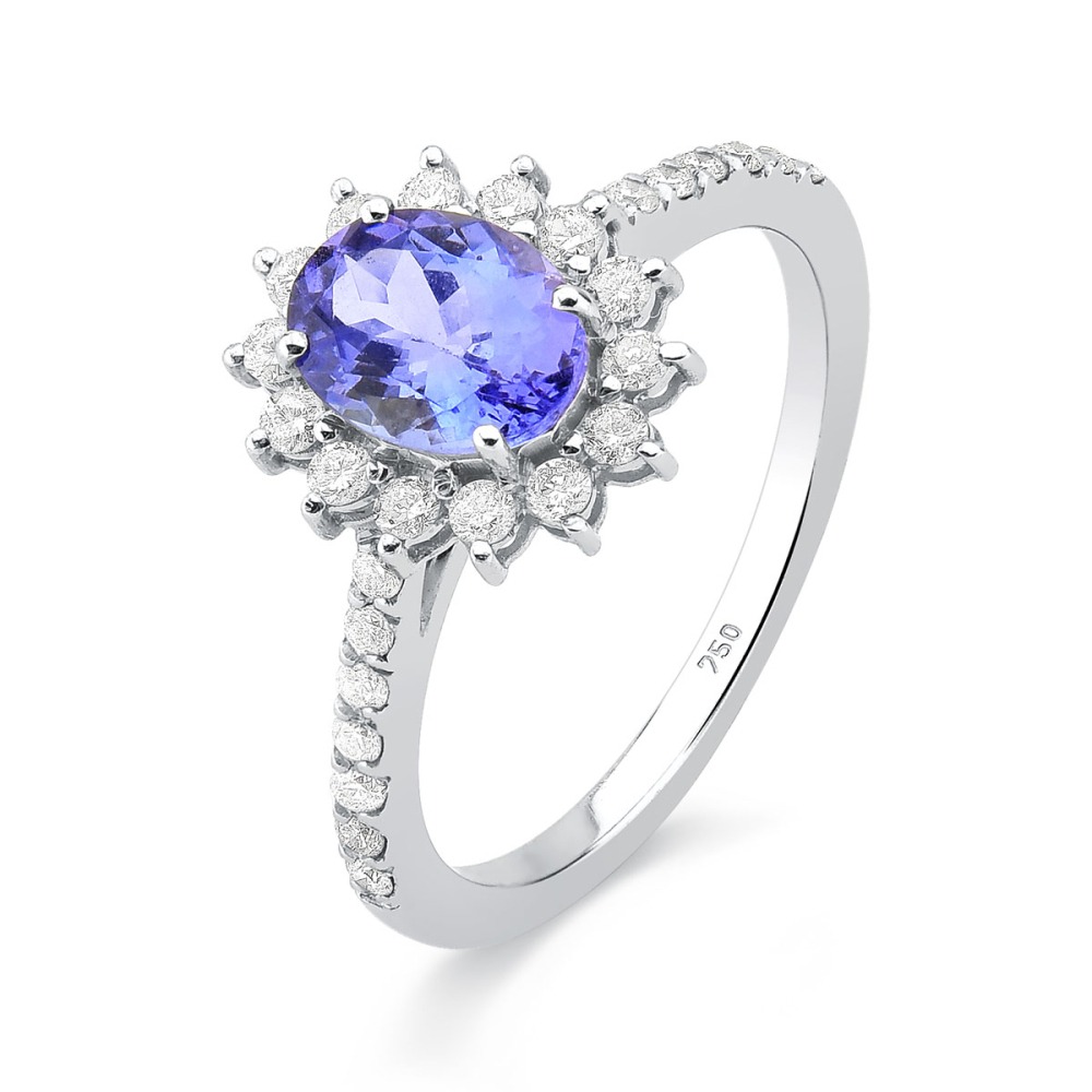 Produto Anel de Ouro Branco 18k Tanzanita com Diamantes