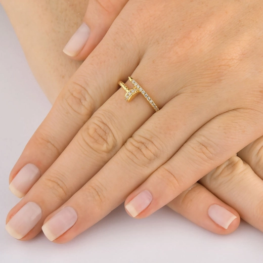 Produto Anel de Ouro Feminino Prego com Zircônias