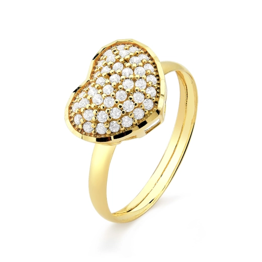 Produto Anel de Ouro 18k Coração Pave