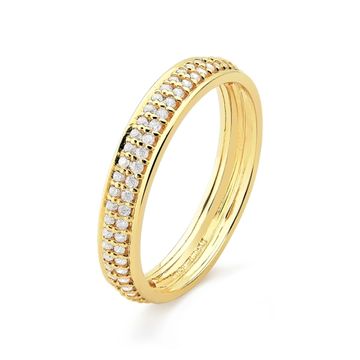 Produto Anel de Ouro 18k Meia Aliança Cravejada com 3mm