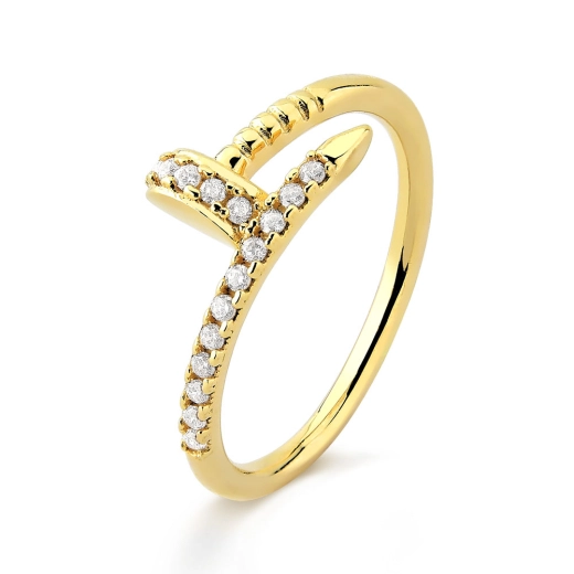 Produto Anel de Ouro Feminino Prego com Zircônias
