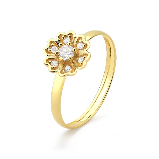 Produto Anel de Ouro Feminino Flor com Zircônias