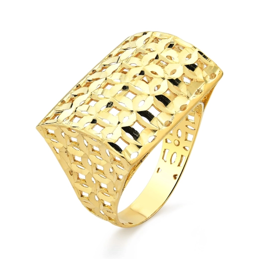 Produto Anel de Ouro Feminino Retangular com Detalhes Vazados