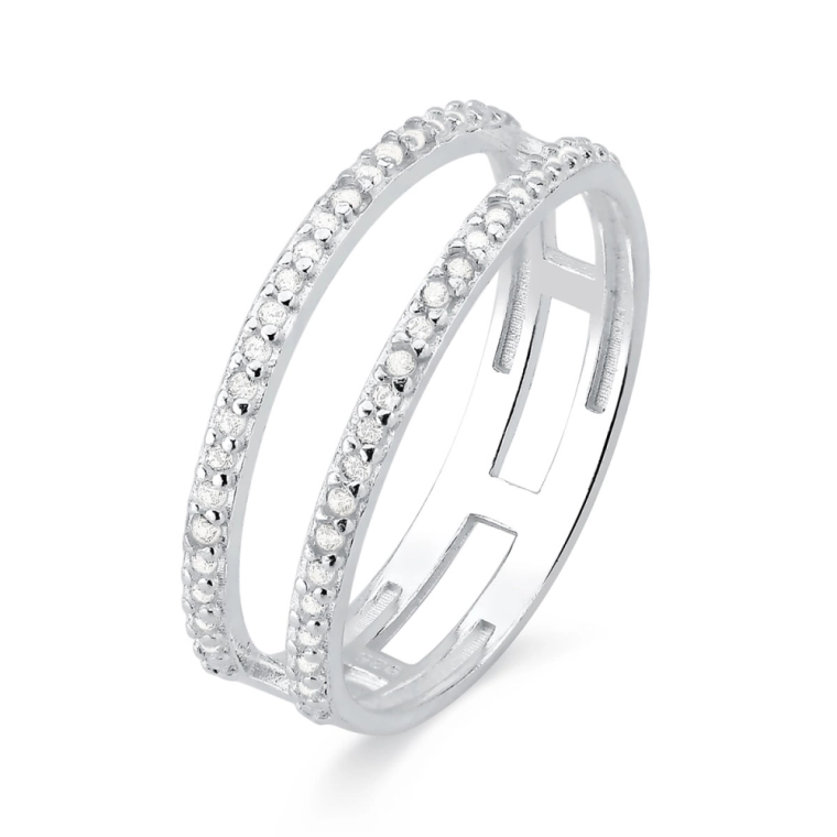 Produto Anel de Prata 925 Aro Duplo com Zircônias