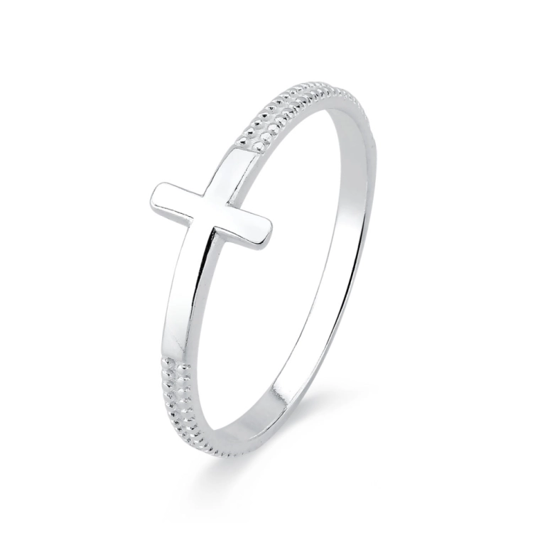Produto Anel de Prata 925 Cruz e Detalhes