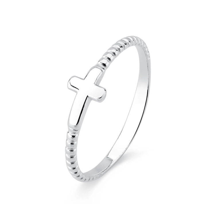 Produto Anel de Prata 925 Cruz Lisa e com Detalhes