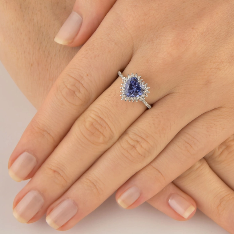 Produto Anel de Prata 925 Moissanite de Coração Ametista