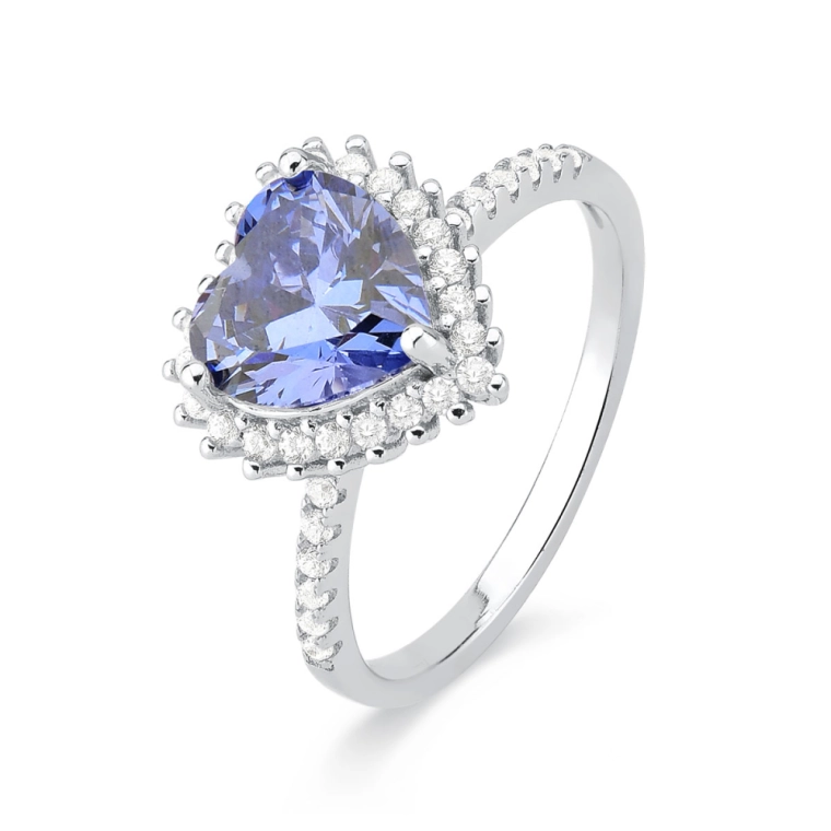Produto Anel de Prata 925 Moissanite de Coração Ametista