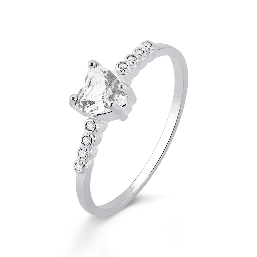 Anel de Prata 925 Solitário Coração com Pedras de Zircônias Cristal Produto Anel de Prata 925 Solitário Coração com Pedras de Zircônias Cristal