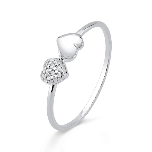 Produto Anel Feminino Dois Corações Prata 925
