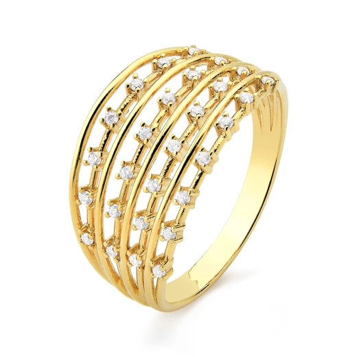 Produto Anel Feminino de Ouro 18k com Fios e Pedras