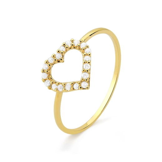 Produto Anel de Ouro 18k Coração Cravejado com pedras e Vazado