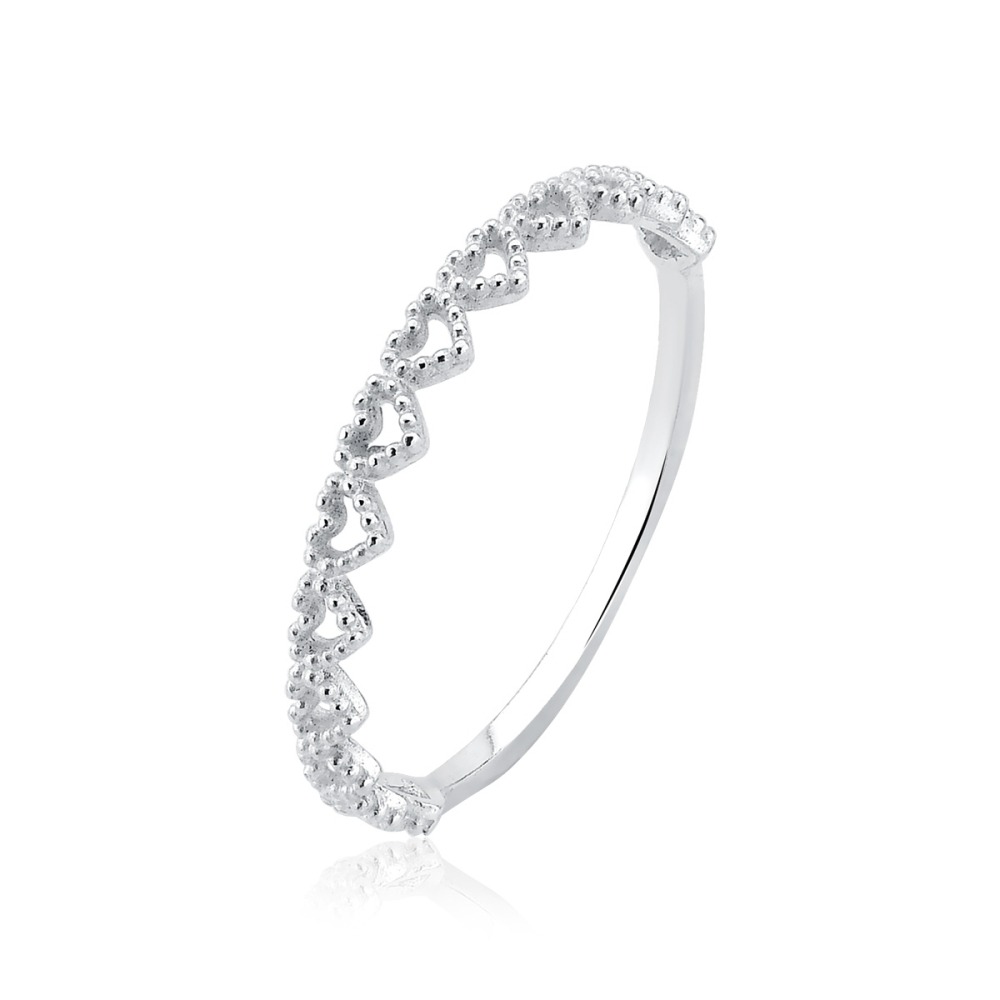 Produto Anel Feminino de Prata 925 Corações com Bolinhas