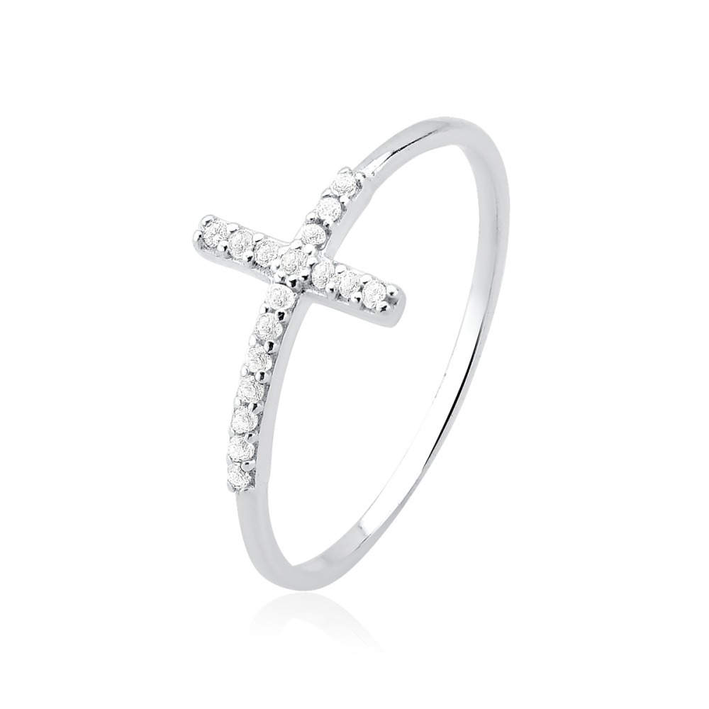 Produto Anel Feminino de Prata 925 Cruz com Zircônias