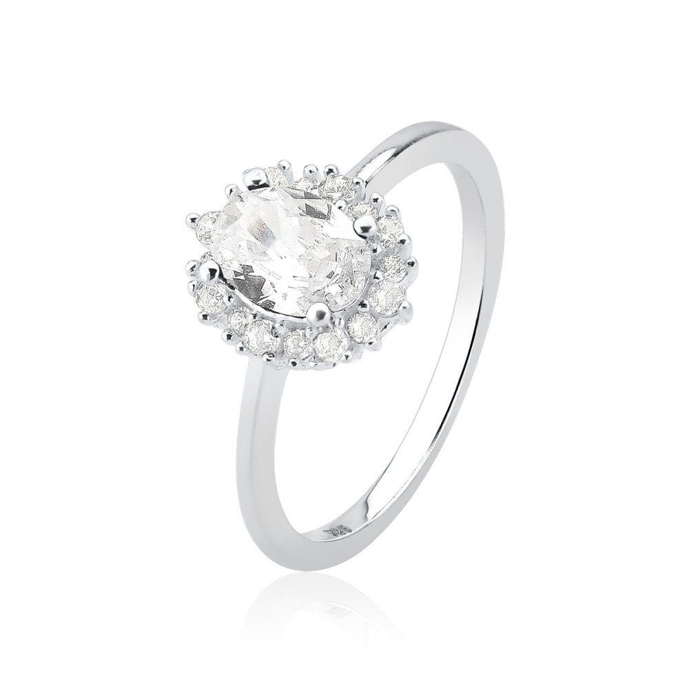 Produto Anel Feminino de Prata 925 Zircônia Oval Cristal