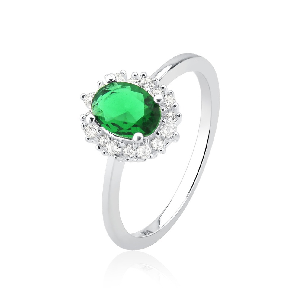 Produto Anel Feminino de Prata 925 Zircônia Oval Verde Esmeralda