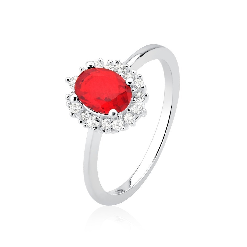 Produto Anel Feminino de Prata 925 Zircônia Oval Vermelha