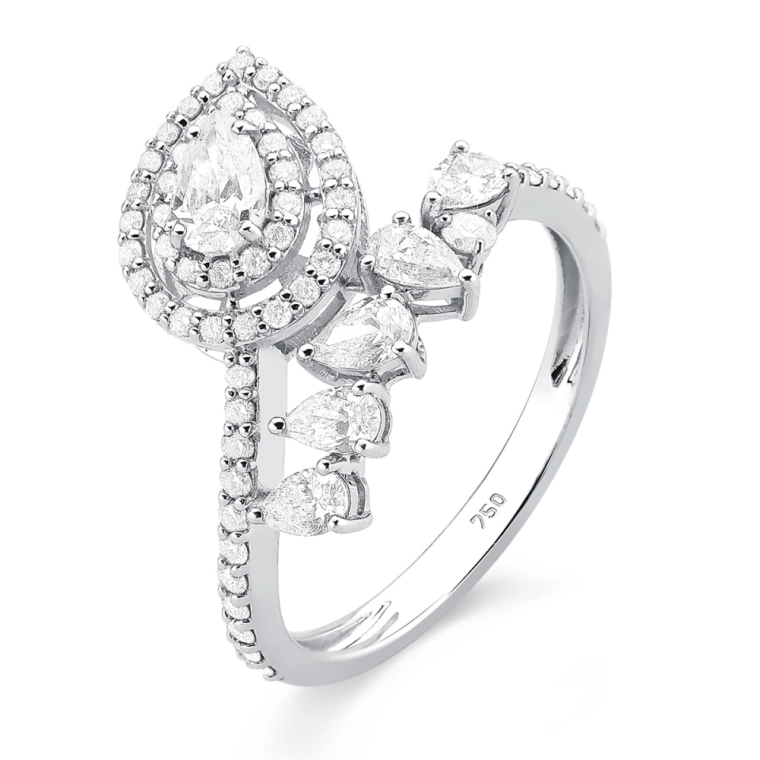 Anel Gota com Diamantes 1,30 ct em Ouro Branco 18k Produto Anel Gota com Diamantes 1,30 ct em Ouro Branco 18k