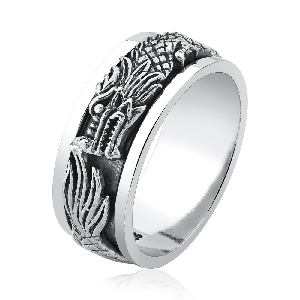 Produto Anel Masculino Giratório Dragão de Prata 925 Bali