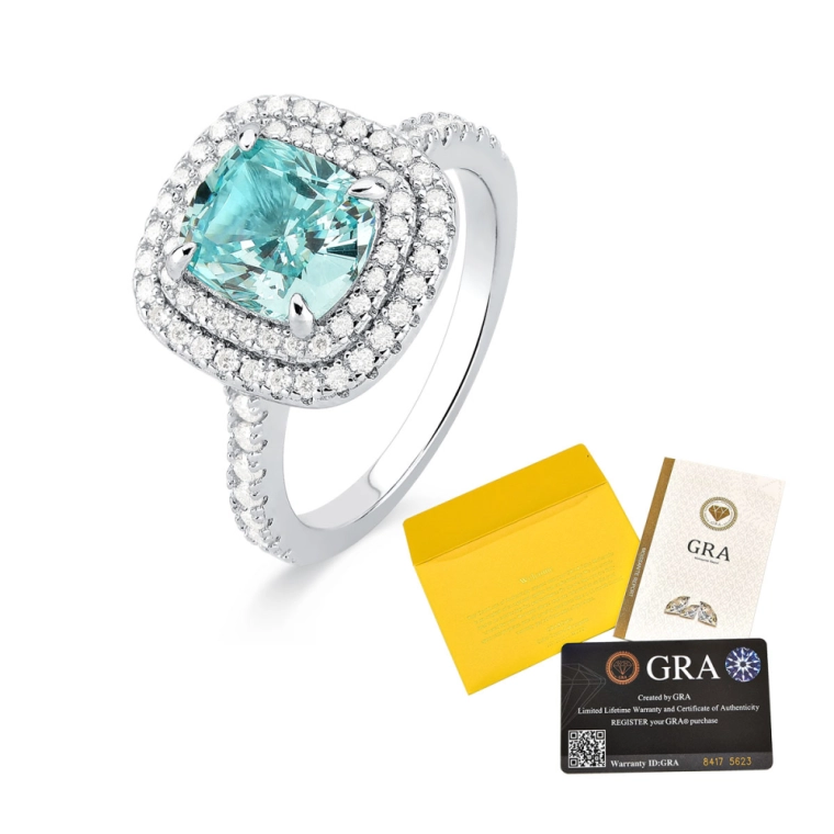 Anel Moissanite de Prata 925 Solitário Quadrado Cravejado Azul Produto Anel Moissanite de Prata 925 Solitário Quadrado Cravejado Azul