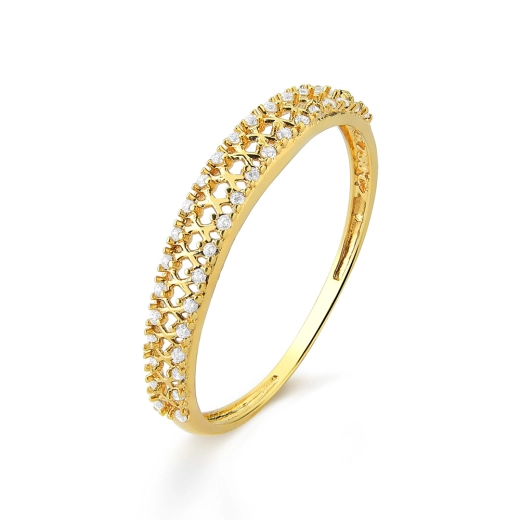 Produto Anel Meia Aliança Cravejada Vazada ouro 18k