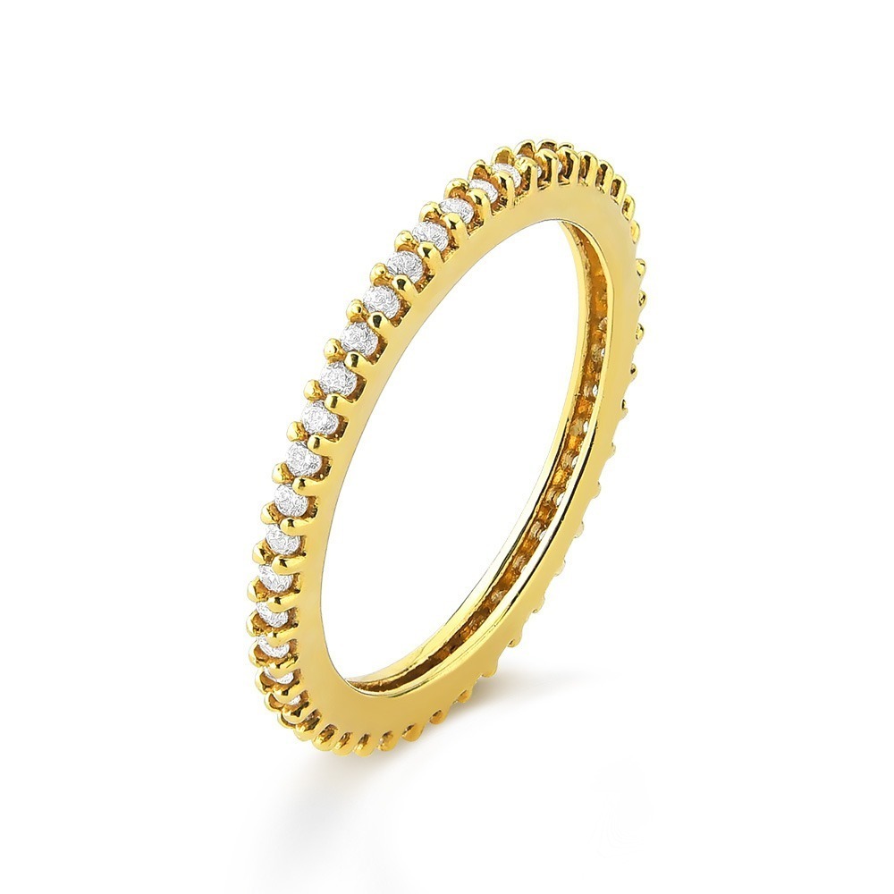 Produto Anel de Ouro 18k Meia Aliança Inteira Cravejada