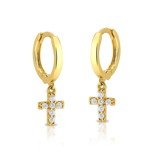 Produto Argola de Ouro 18k Redonda com Cruz Cravejada pendente