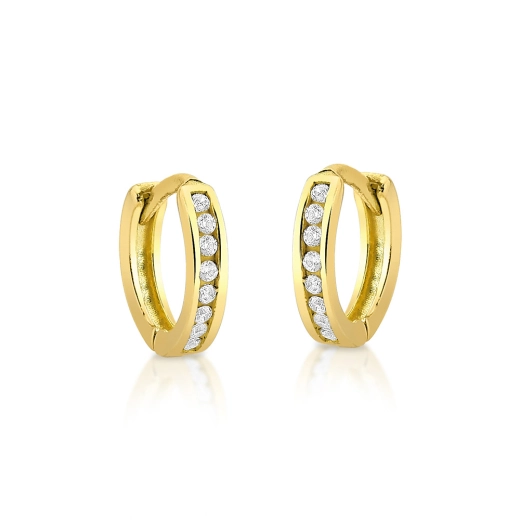 Produto Argola de ouro 18k redonda pequena com pedras cravejadas