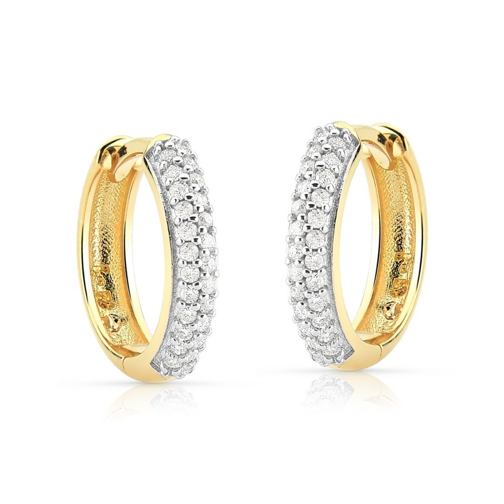 Produto Argola de Ouro Amarelo Redonda 12mm com Diamantes