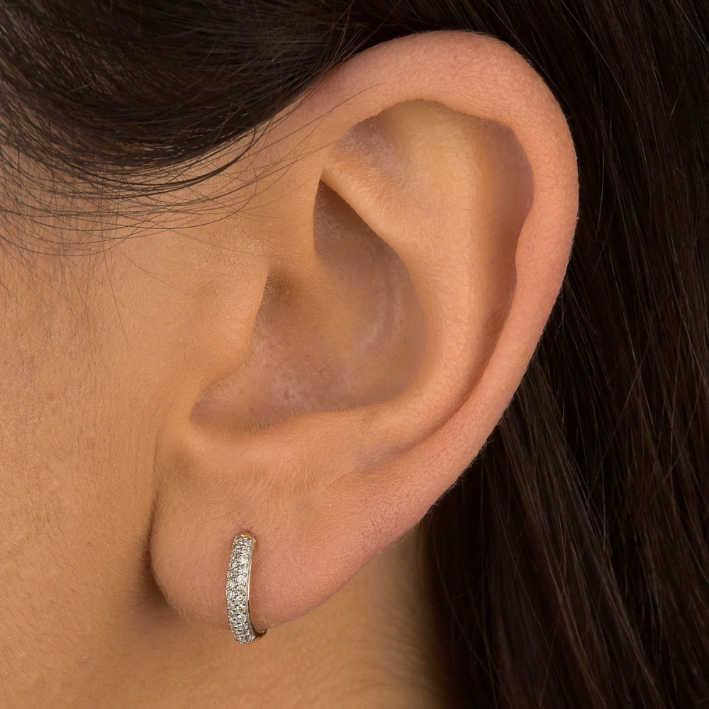 Produto Argola de Ouro Amarelo Redonda 12mm com Diamantes