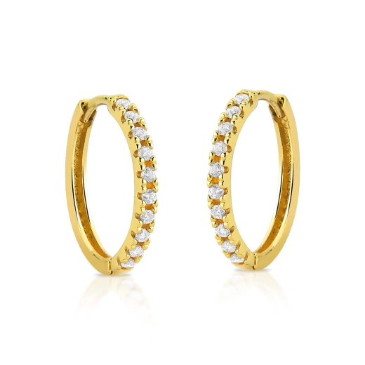 Produto Argola feminina de ouro 18k redonda cravejada 15mm