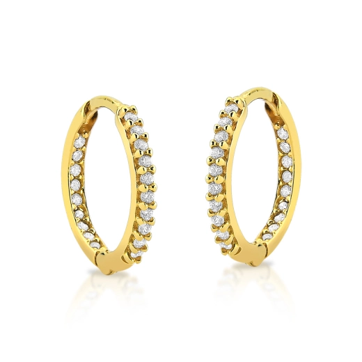 Produto Brinco argola de ouro 18k redonda 12mm cravejada