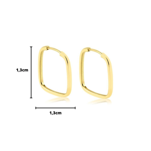 Produto Brinco Ouro 18k 750 Argola Quadrada Adulto e infantil 1.3cm