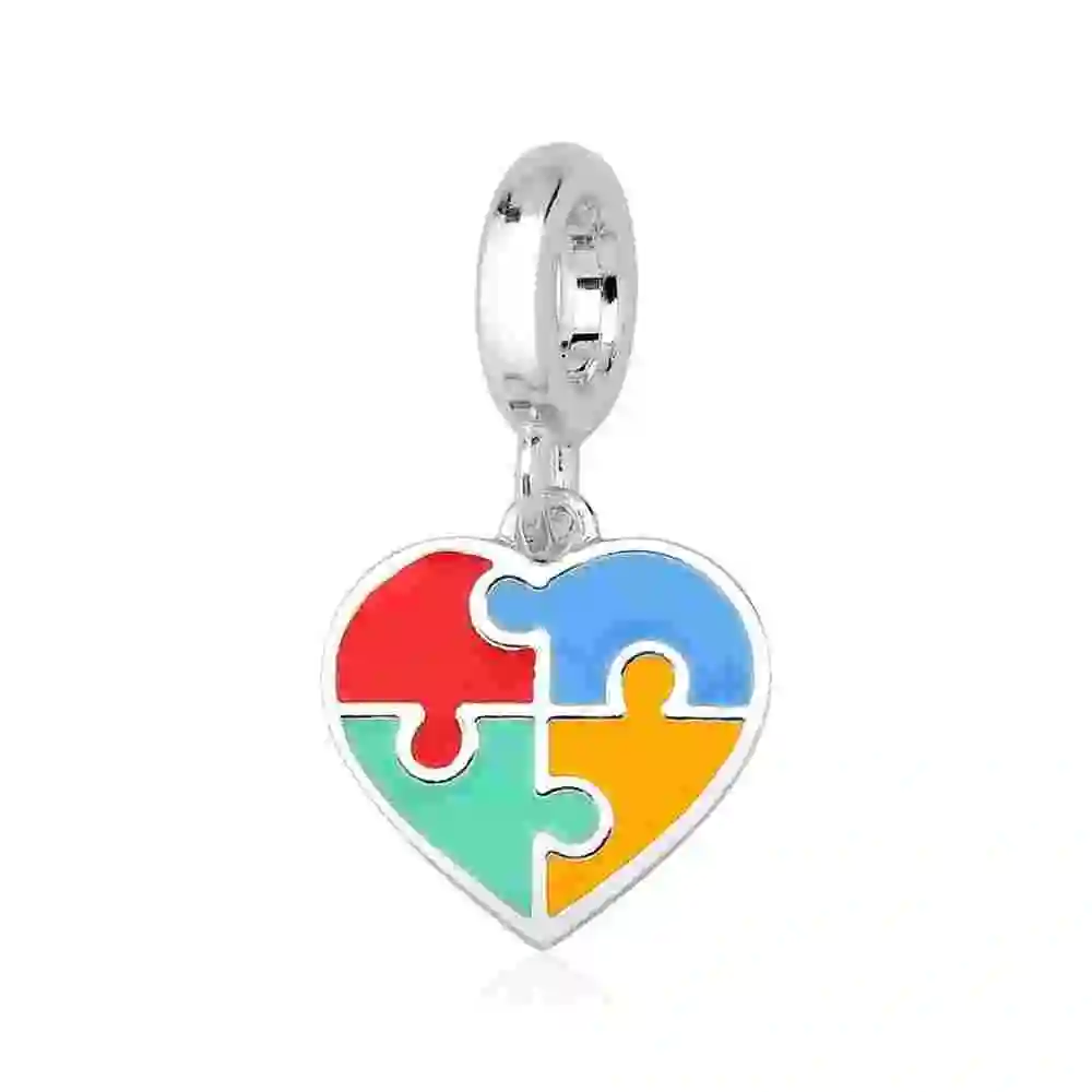 Berloque Autismo de Prata 925 Coração Quebra-Cabeça Colorido Produto Berloque Autismo de Prata 925 Coração Quebra-Cabeça Colorido